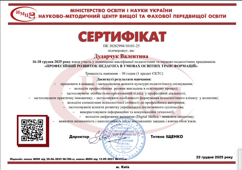 Професійний розвиток педагога в умовах освітніх трансформацій