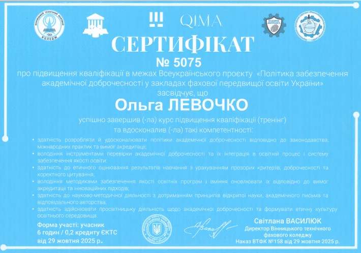 Політика забезпечення академічної доброчесності у закладах фахової передвищої освіти України