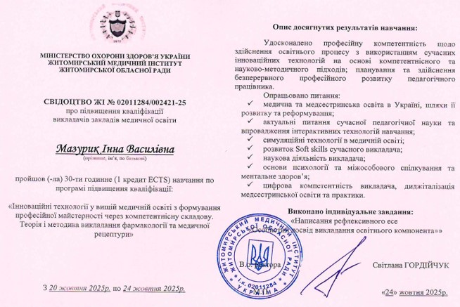 Інноваційні технології у вищій освіті з формування професійної майстерності через компетентнісну складову. Теорія і методика викладання медсестринства  в дерматології та венерології. Дерматологія та венерологія