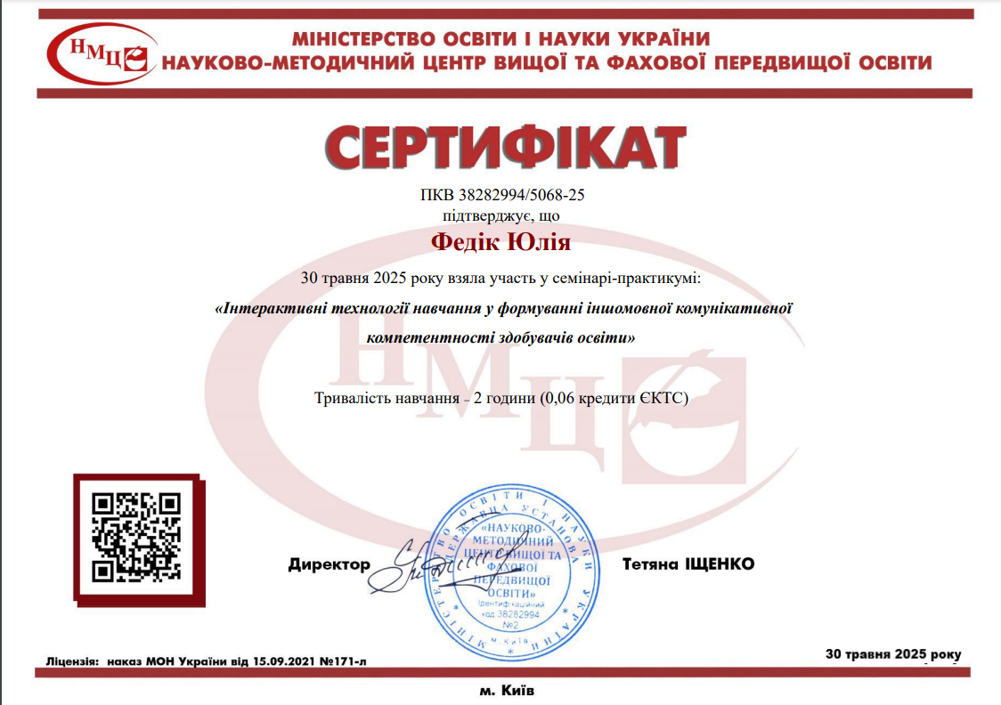 Інтерактивні технології навчання у формуванні іншомовної комунікативної компетентності здобувачів освіти
