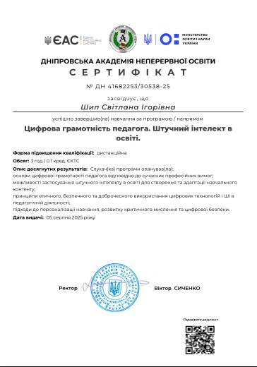 «Цифрова грамотність педагога. Штучний інтелект в освіті»