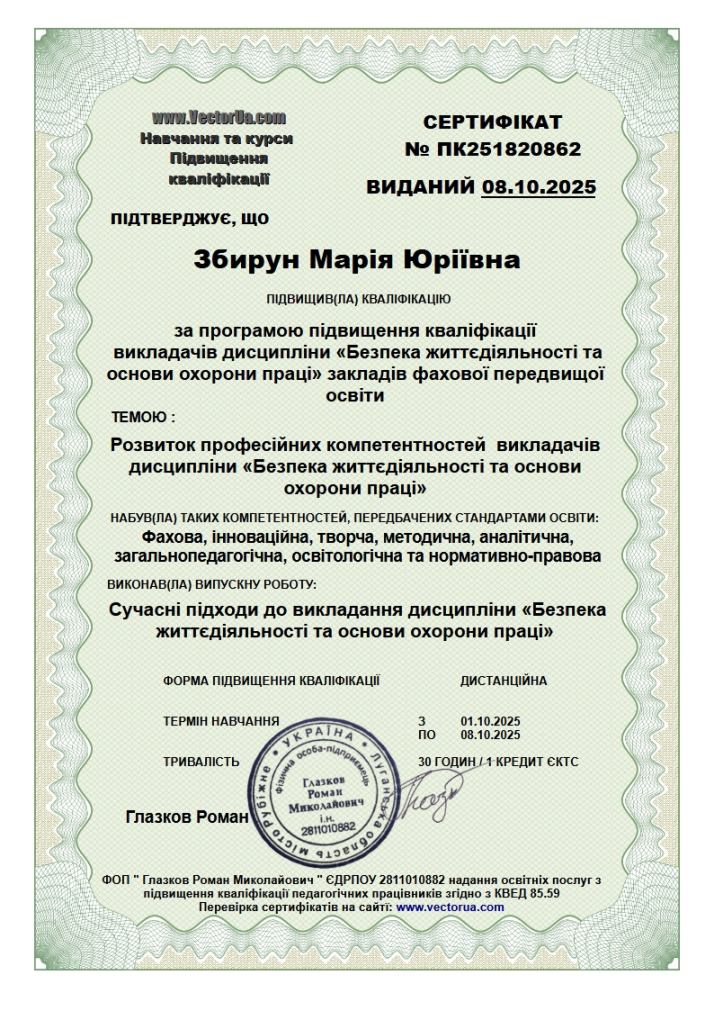 Безпека життєдіяльності та основи охорони праці