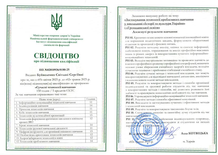 Застосування технології проблемного навчання у викладанні "Історії та культури України" і "Громадянської освіти"