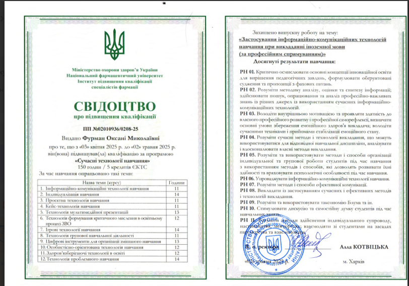 Підвищення кваліфікації за програмою "Сучасні технології навчання"