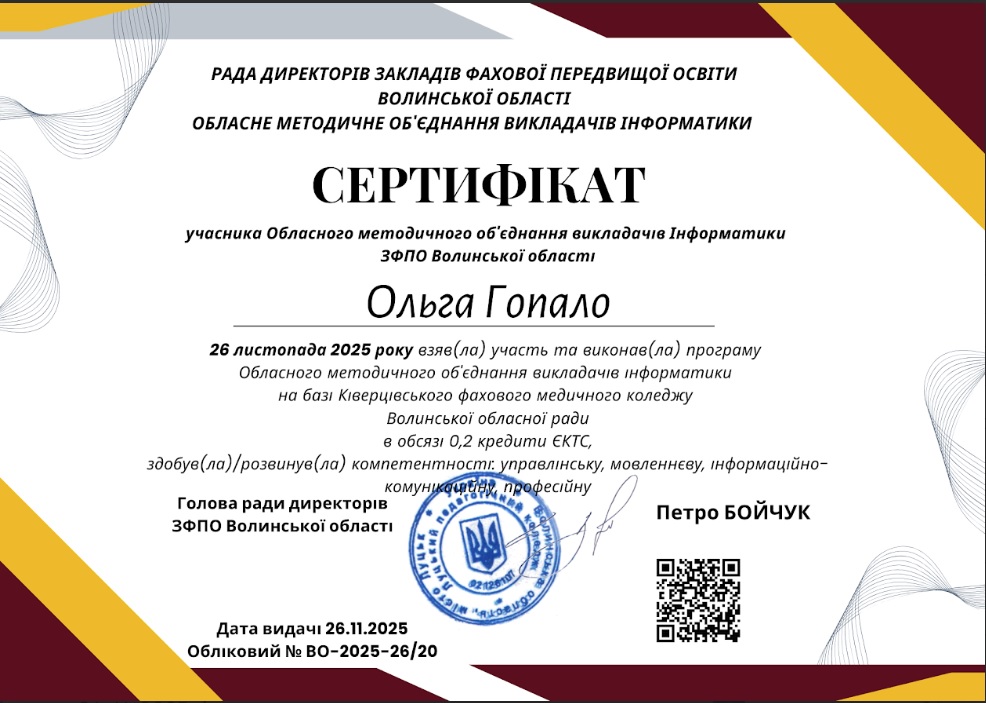 Участь в обласному методичному об'єднанні викладачів інформатики ЗФПО Волинської області