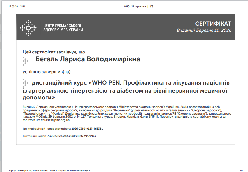 Профілактика та лікування пацієнтів із артеріальною гіпертензією та діабетом на рівні первинної медичної допомоги