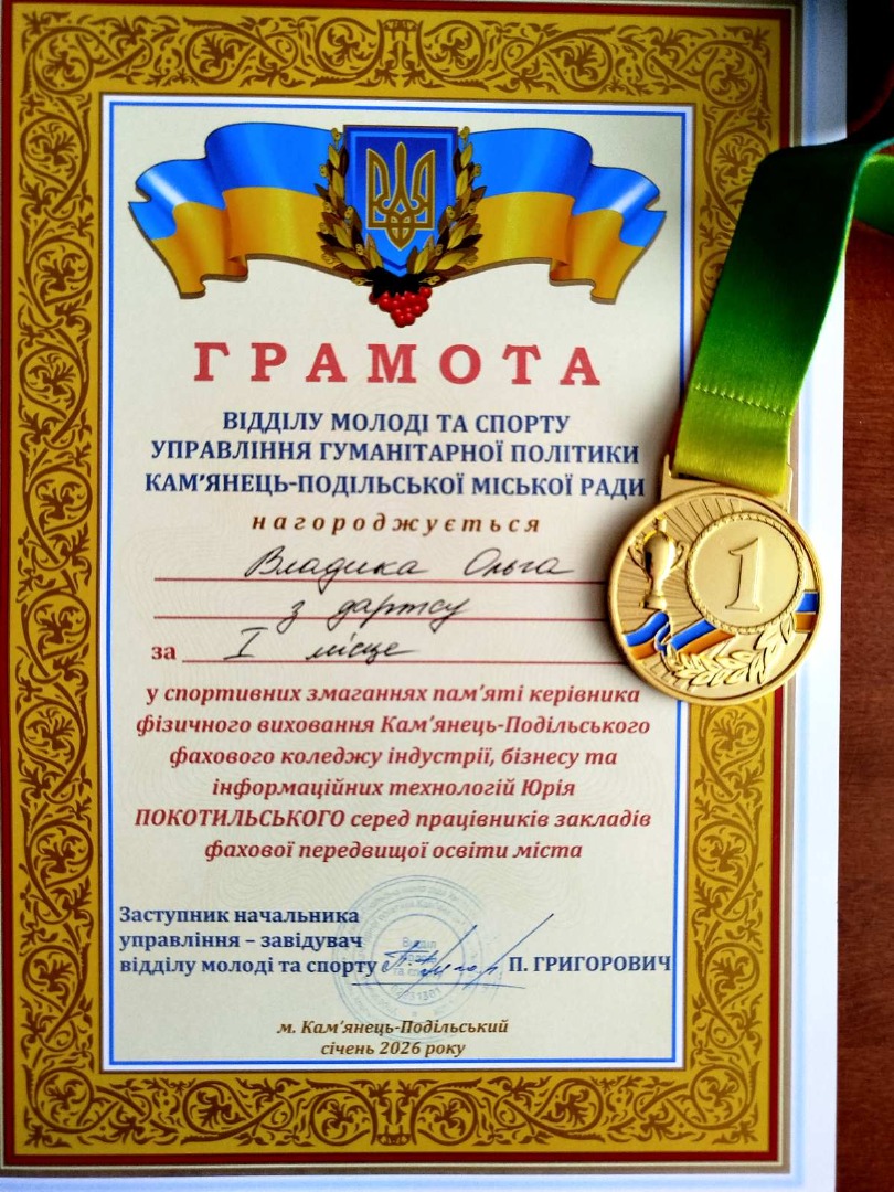 Грамота відділу молоді та спорту управління гуманітарної політики Кам'янець-Подільської міської ради