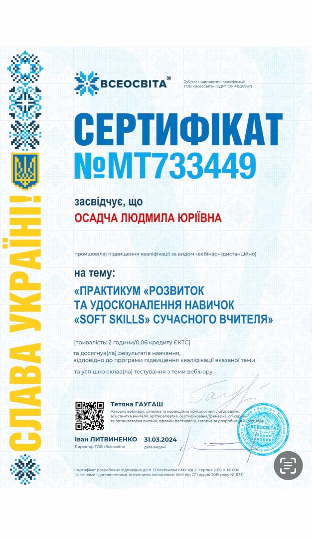 «ПРАКТИКУМ «РОЗВИТОК ТА УДОСКОНАЛЕННЯ НАВИЧОК «SOFT SKILLS» СУЧАСНОГО ВЧИТЕЛЯ»