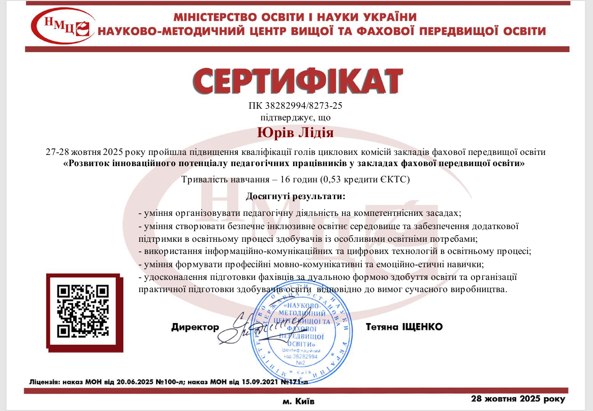 Розвиток інноваційного потенціалу педагогічних працівників у закладах фахової передвищої освіти