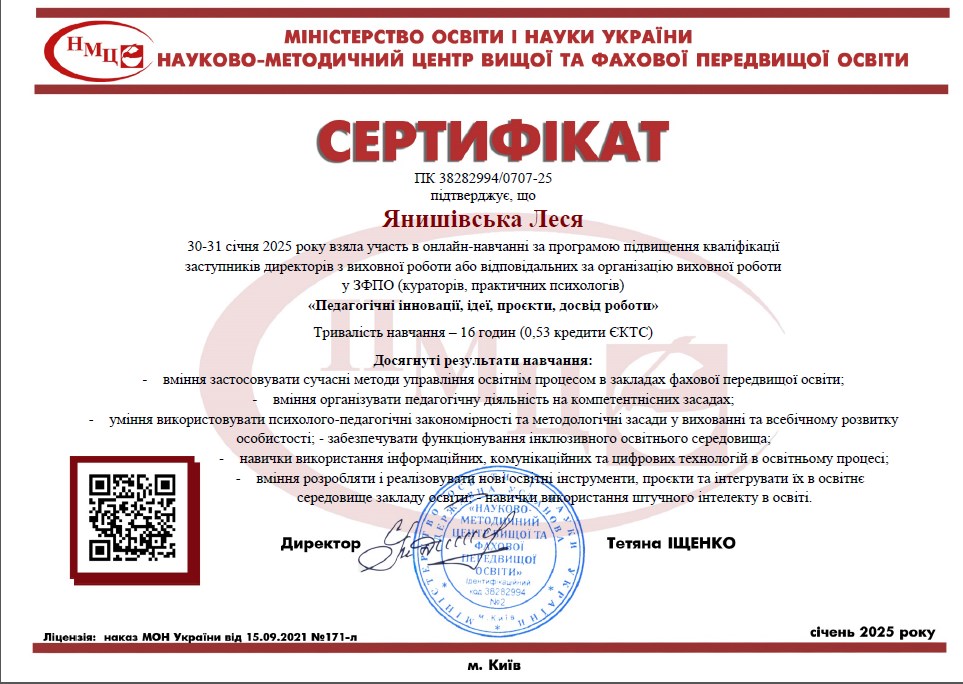 Педагогічні іновації, ідеї, проєкти, досвід роботи.