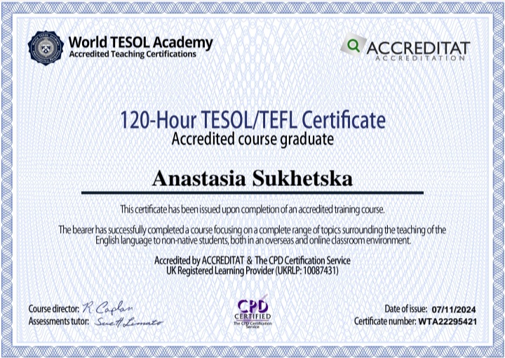 120-Hour TESOL/TEFL Certificate