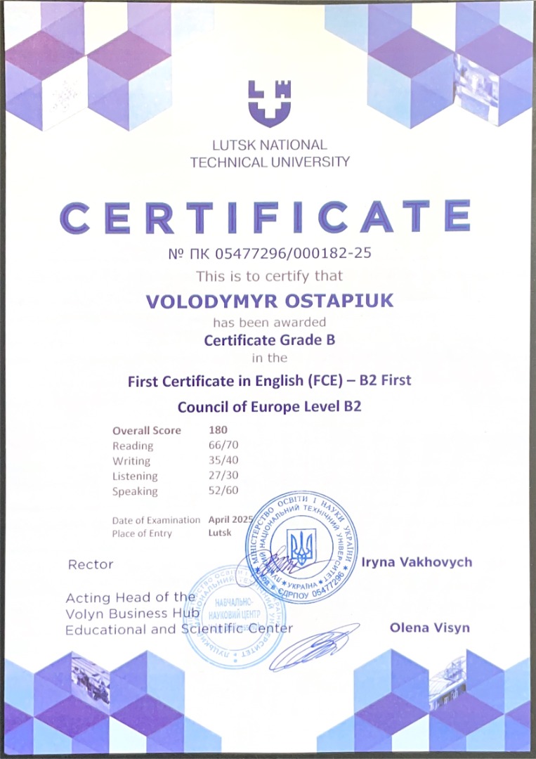 English B2 certificate