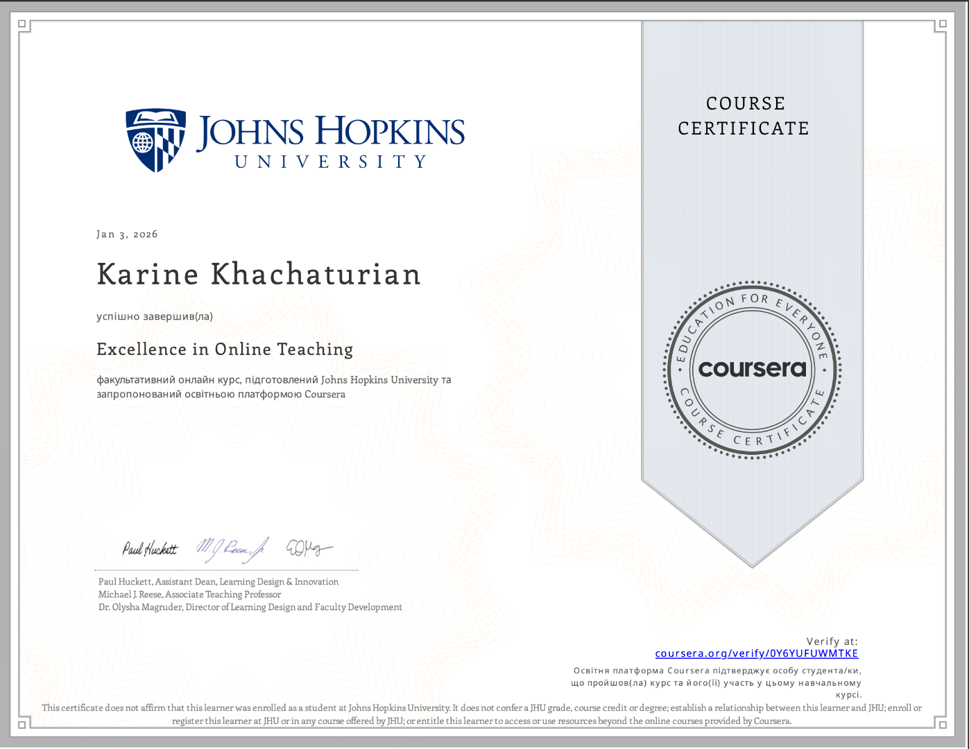 Excellence in Online Teaching
