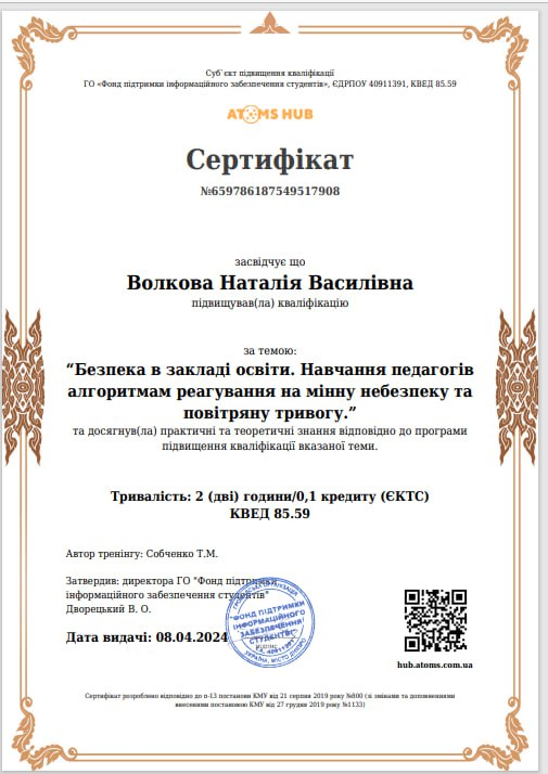 "Безпека в закладі освіти. Навчання педагогів алгоритмам реагування на мінну небезпеку та повітряну тривогу."