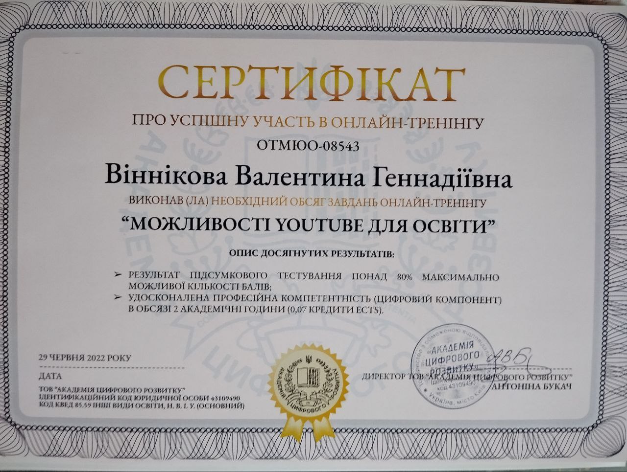 "Можливості Youtube для освіти". ТОВ "Академія цифрового розвитку"