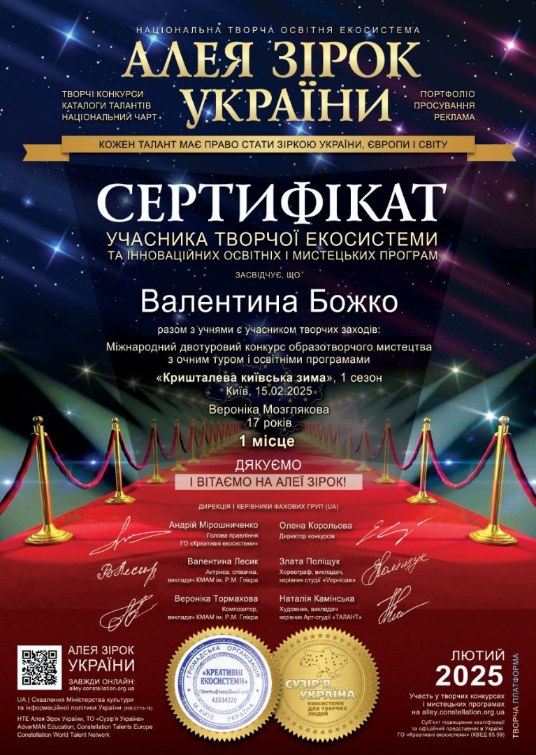 Cертифікат Алея зірок України