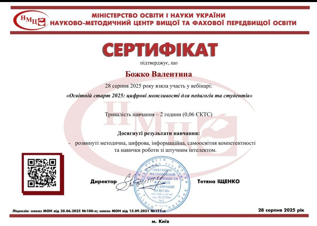 Підвищення кваліфікації голів циклової комісії закладів фахової передвищої освіти “Розвиток інноваційного потенціалу педагогічних працівників у закладах передвищої освіти”